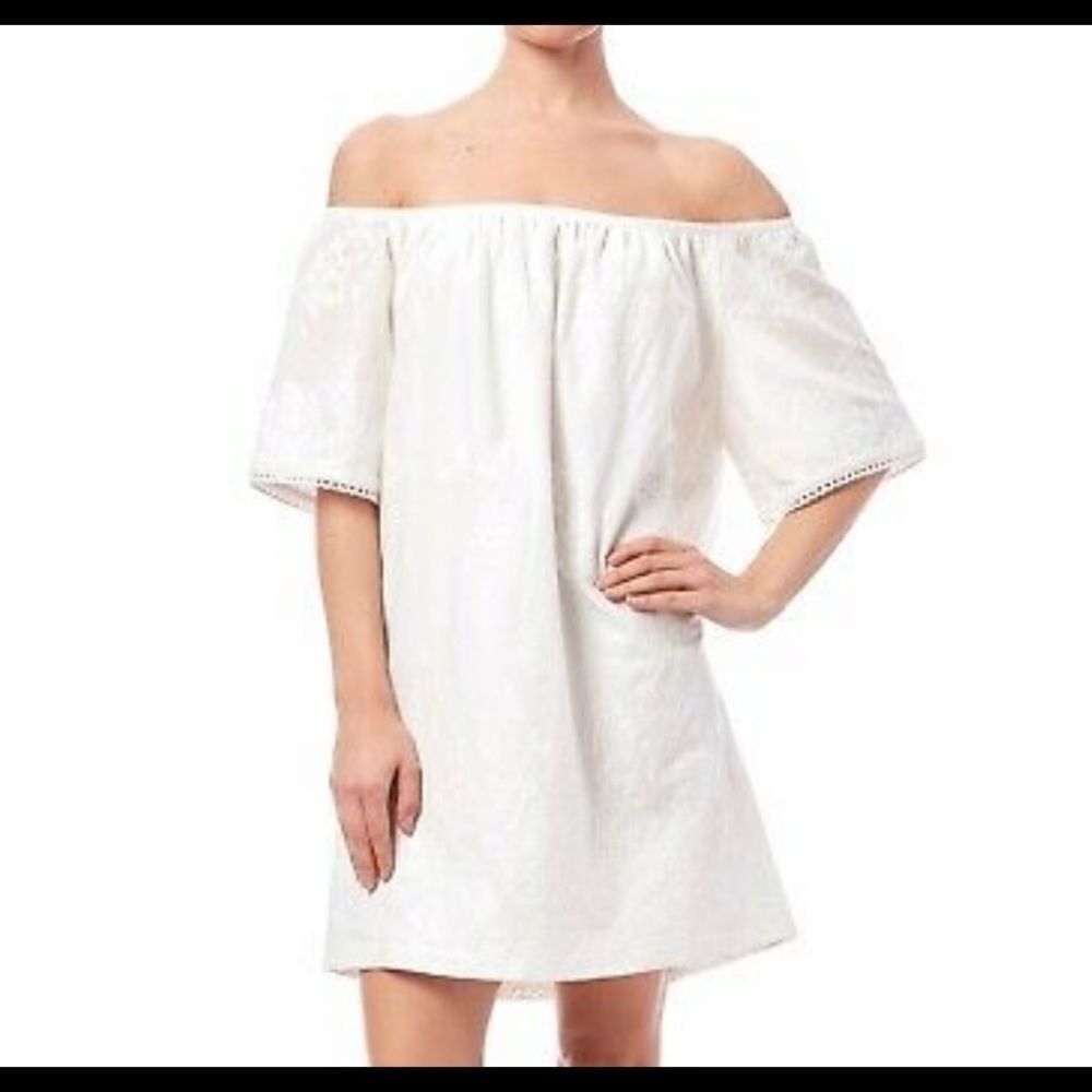 BB Dakota Off the Shoulder White Floral Embroidered Dress XS